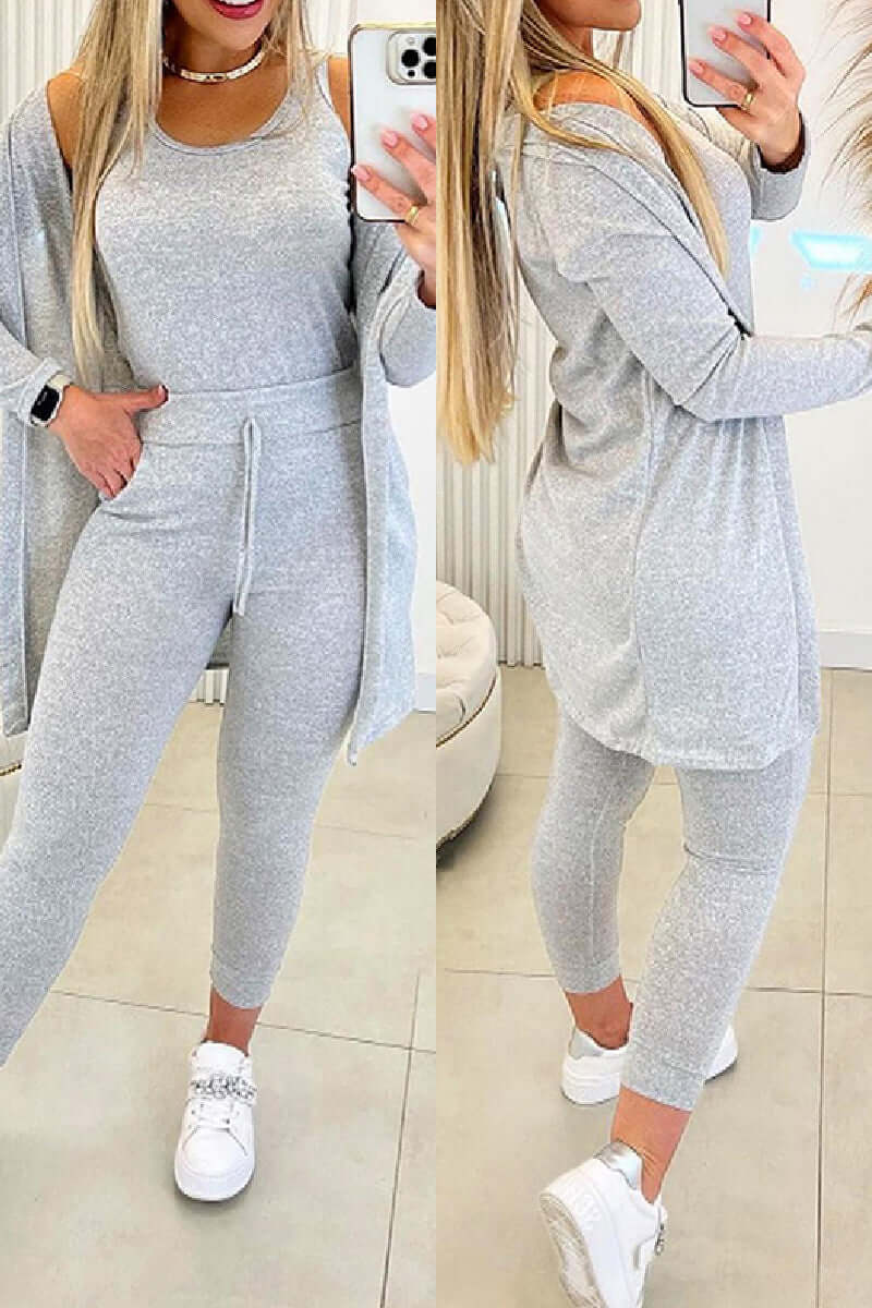 Women's 3-Piece O-Neck Top & Drawstring Pants Set