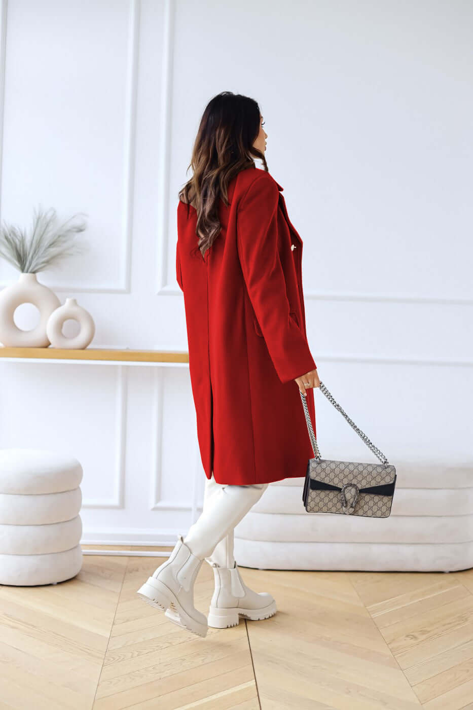 Women's Lapel Collar Long Sleeve Double-Breasted Jacket
