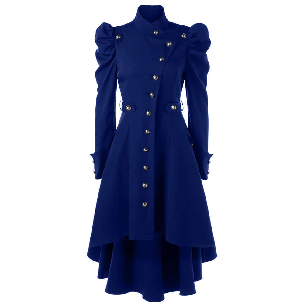 Women's Medieval Retro Jacket: Elegant Midi Length, Standing Collar