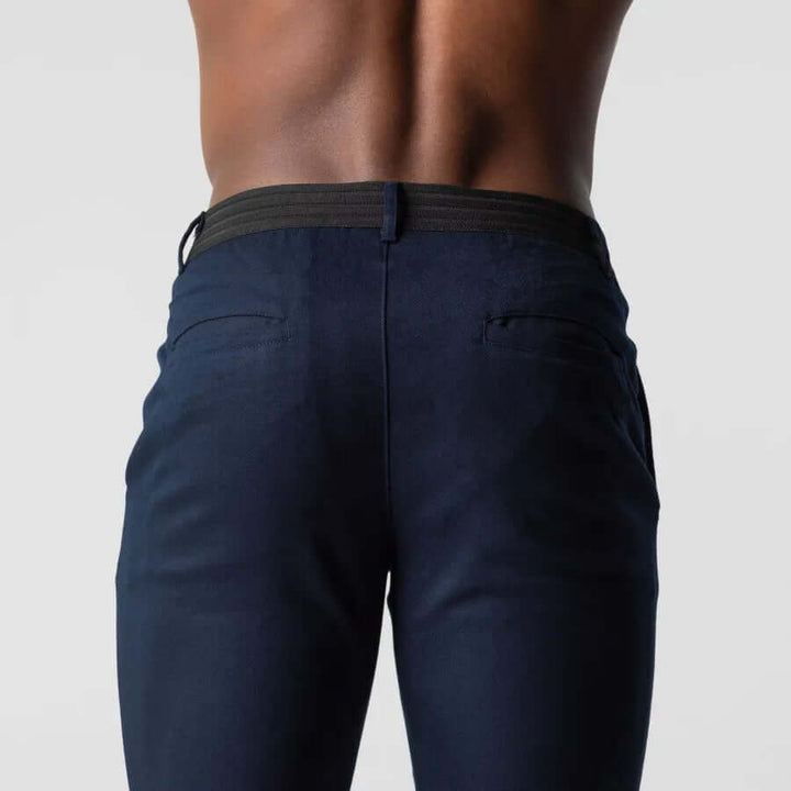 Men's Slim-Fit Stretch Cotton Trousers: Flat-Front Business Casual Pants