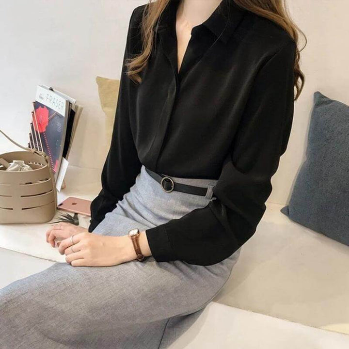 Women's Long Sleeve Elegant Chiffon Blouse