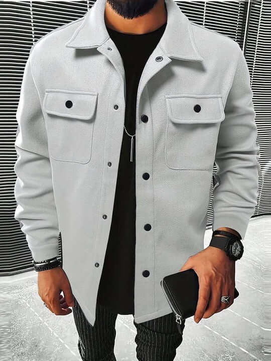 Men's Long Sleeve Button Pocket Jacket: Casual &amp; Stylish