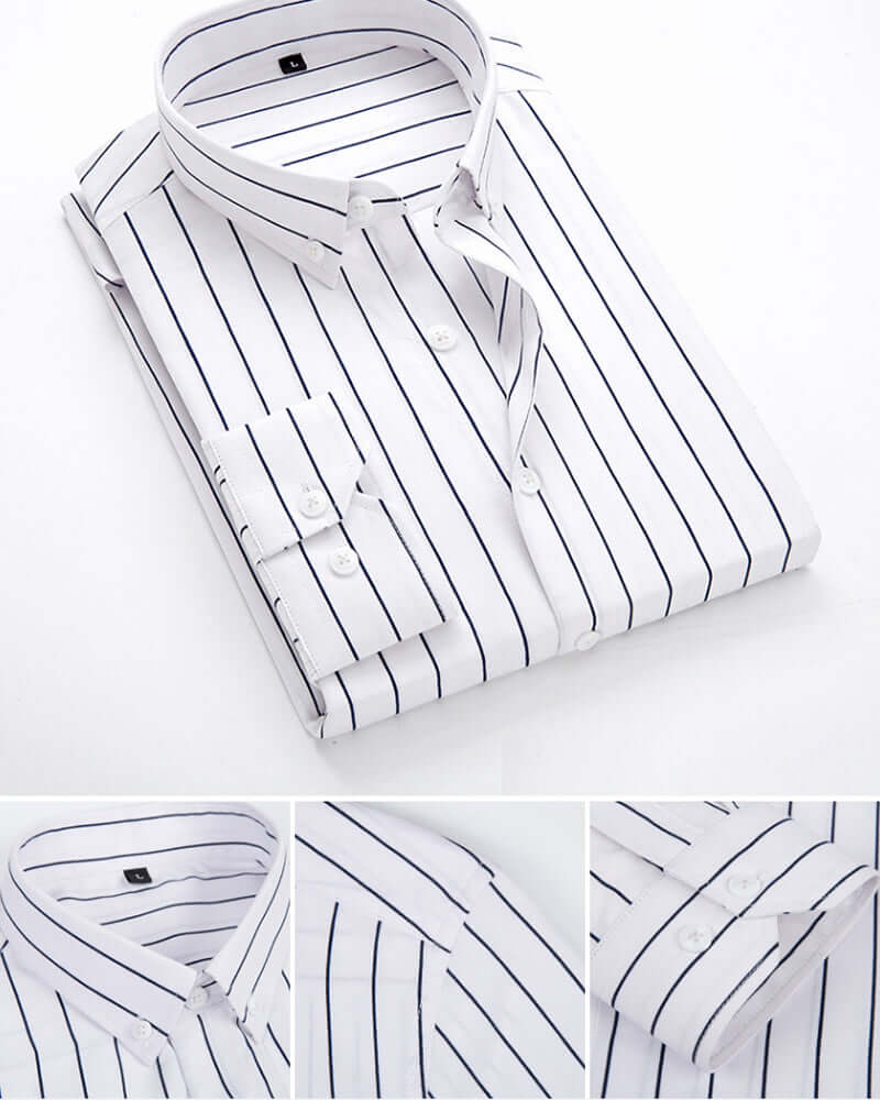 Men's Classic Fit Long Sleeve Striped Dress Shirt