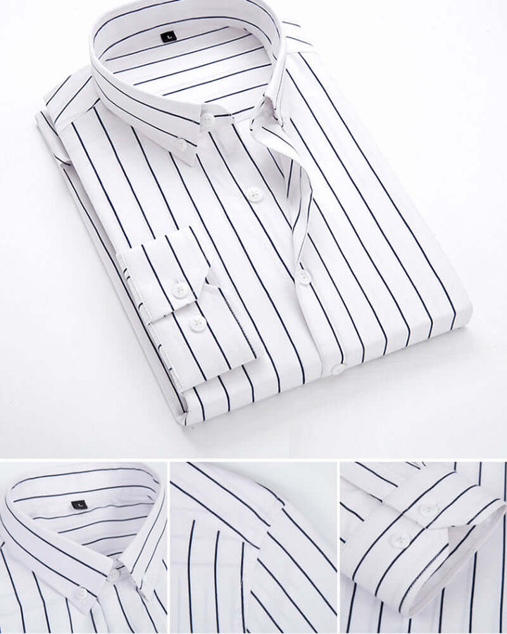 Men's Classic Fit Long Sleeve Striped Dress Shirt