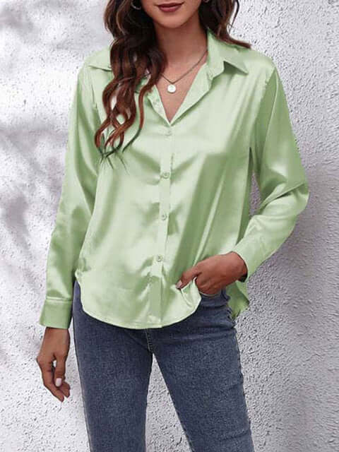 Women's Long-Sleeve Satin Blouse: Elegant & Versatile Top