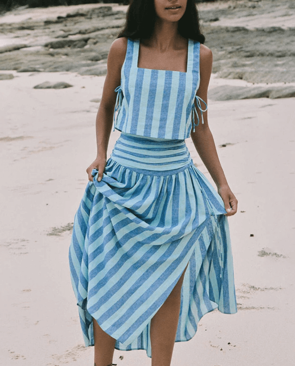Elegant Lace Top & Pleated Midi Skirt Set