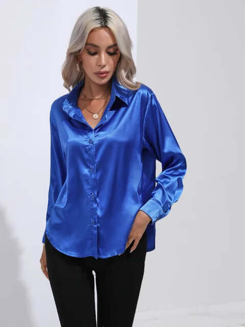 Women's Elegant Satin Long-Sleeve Blouse
