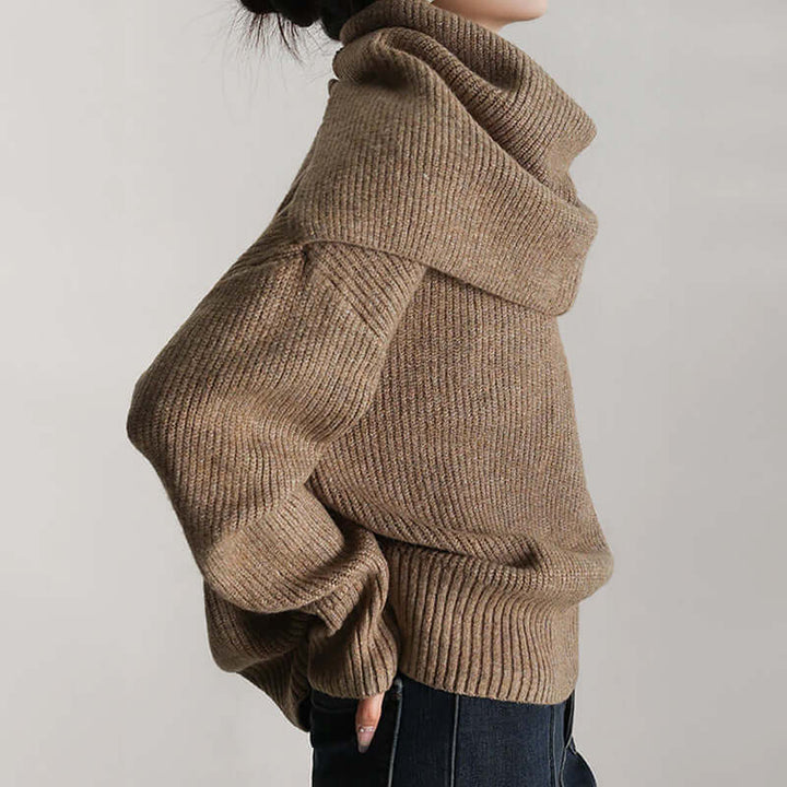 Women's Oversized Turtleneck Sweater: Long Sleeve Ribbed Knit