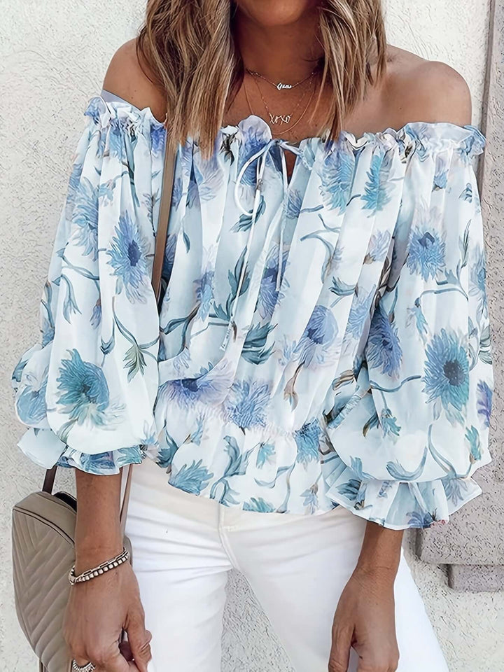 Women's Off-Shoulder Floral Blouse: Summer Balloon Sleeve Top