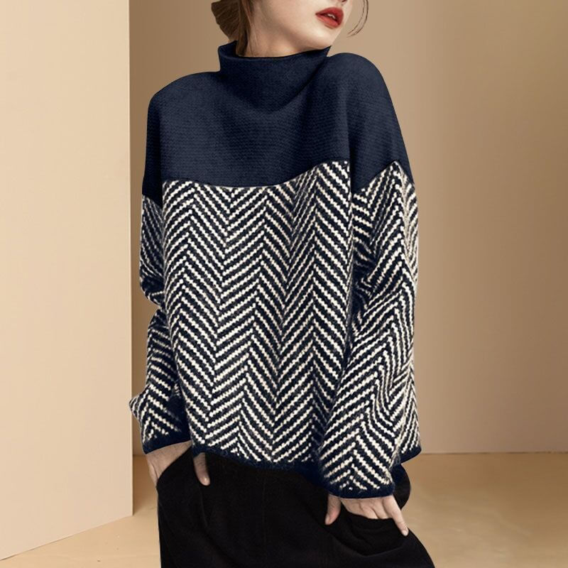 Women's Casual Striped Knit Long-Sleeve Sweater