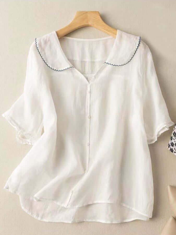 Women's Retro Cotton Linen Short Sleeve Shirt