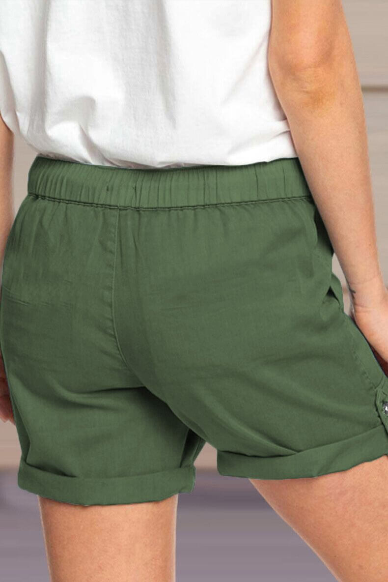 Women's Casual Shorts: Adjustable Waist & Turned-Up Hem
