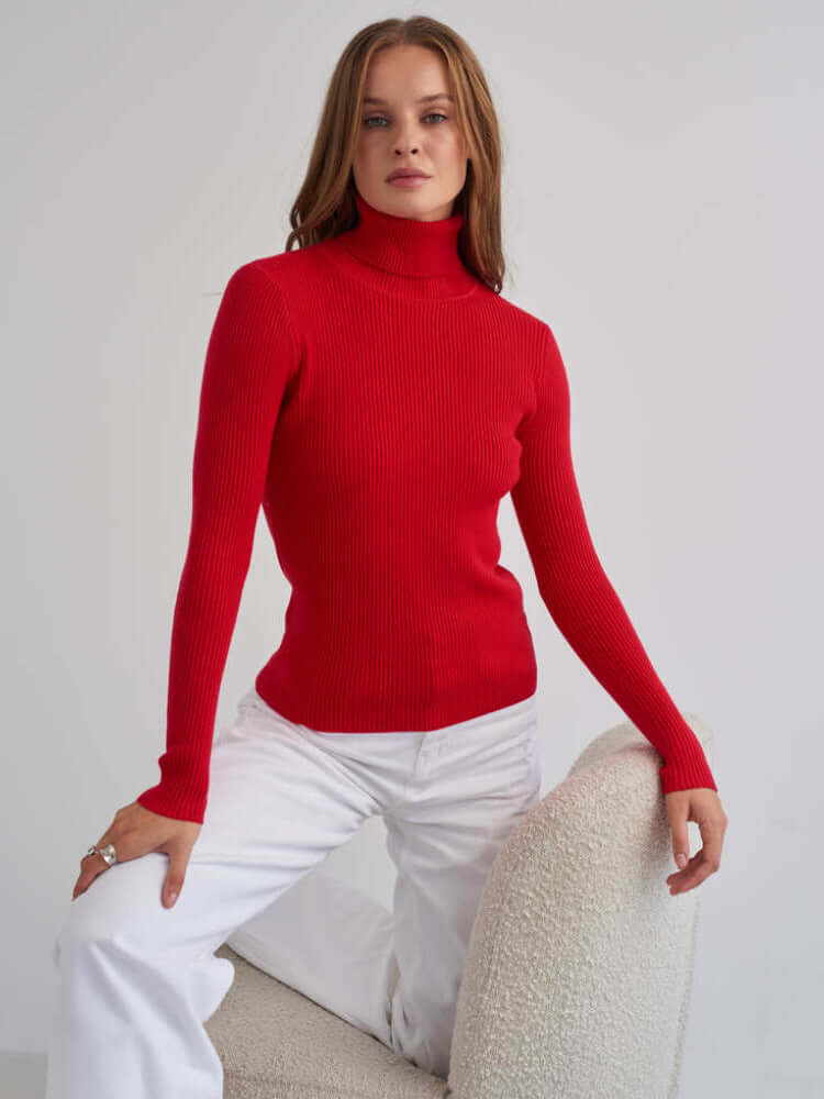 Women's Ribbed Knit Turtleneck Jumper