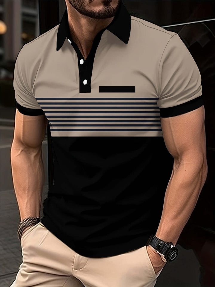 Men's Slim Fit Short Sleeve Polo Shirt with Striped Chest