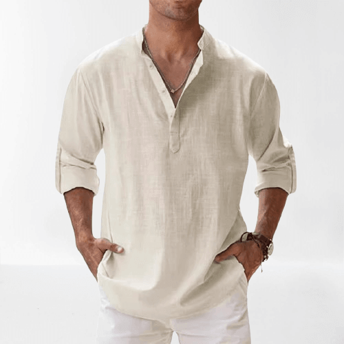 Men's Long Sleeve Henley Shirt: Regular Fit Casual Top