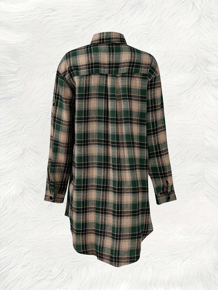 Women's Longline Plaid Button-Up Shirt