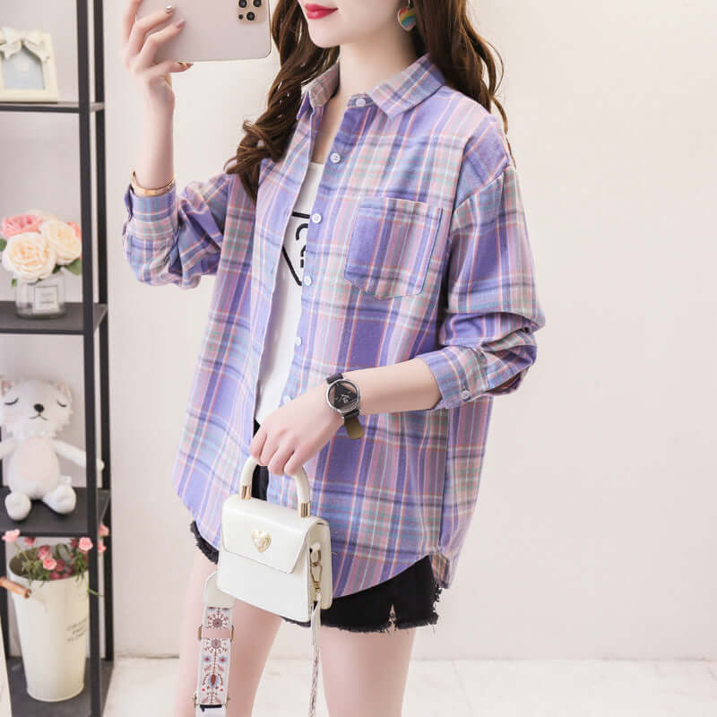 Women's Long Sleeve Plaid Button-Down Shirt