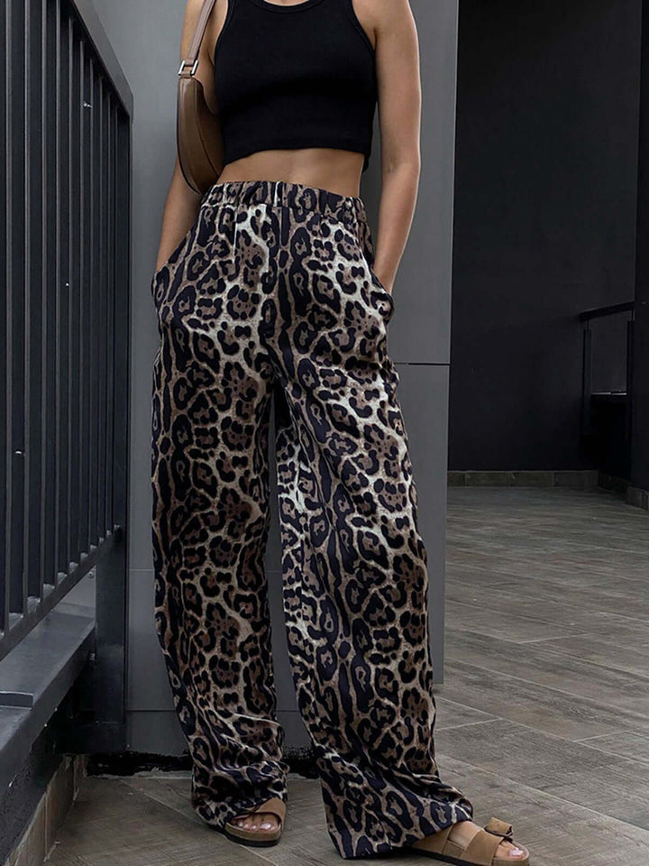 Women's Wide-Leg Animal Print Pants: Elastic Waist, Flowy Fit