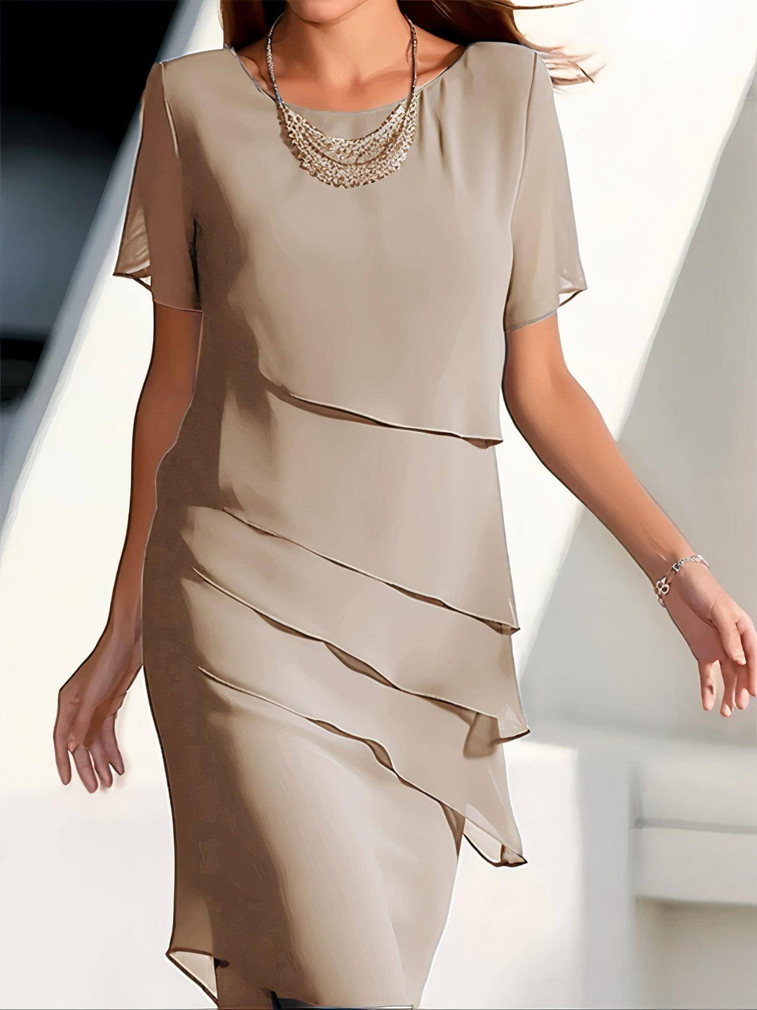 Elegant Chiffon Pleated Midi Dress
