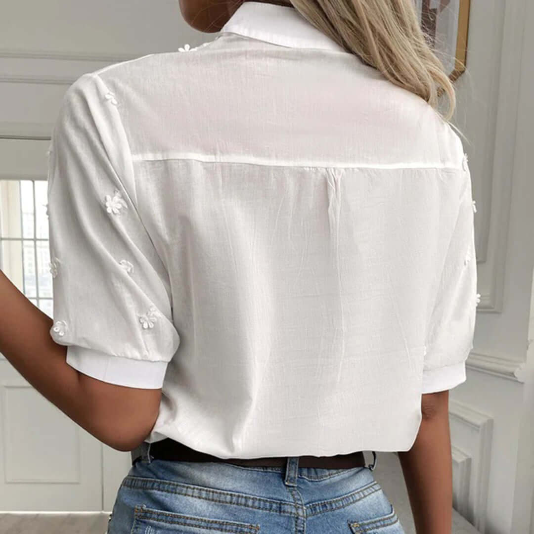 Women's Cotton Blouse: Embroidered, Mandarin Collar