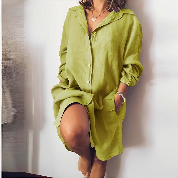 Women's Long Sleeve Shirt Dress: Casual, Breathable, Pocket Detail
