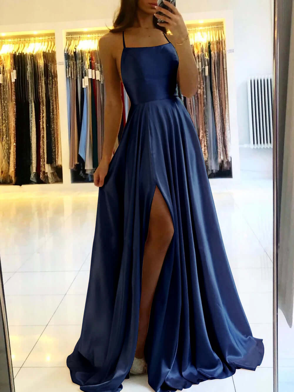 Women's Elegant Evening Gown: Floor-Length Satin Prom Dress