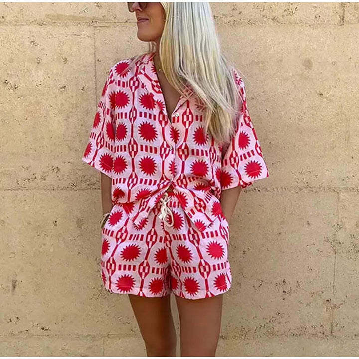 Women's Geometric Print Co-ord Set: Relaxed Fit Shirt & Shorts