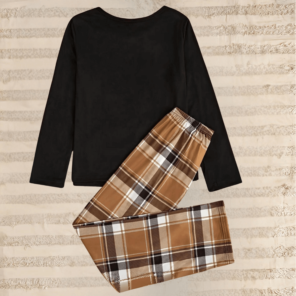 Women's Crew Neck Top & Checkered Pants Set