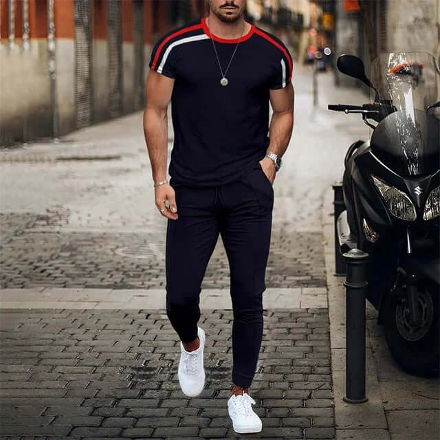 Men's Color-Block Long Sleeve T-Shirt & Pants Set