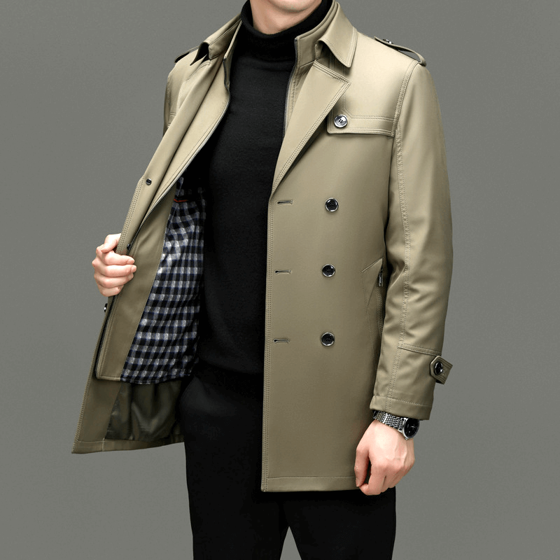 Men's Classic Trench Coat: Double-Breasted, Notched Lapel