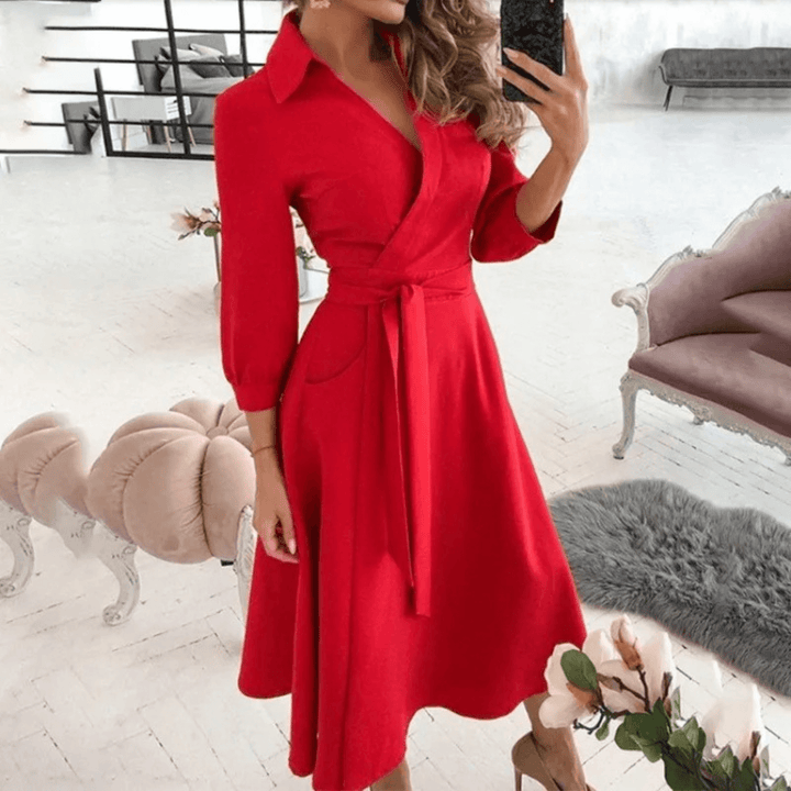 Women's Belted Wrap Midi Dress: Elegant & Versatile