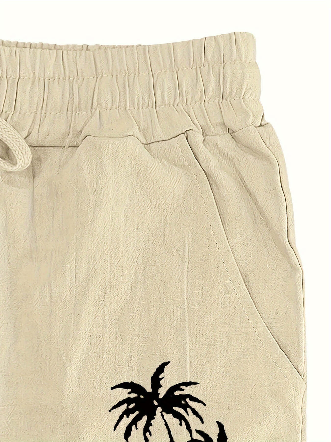 Men's Palm Tree Print Drawstring Beach Pants