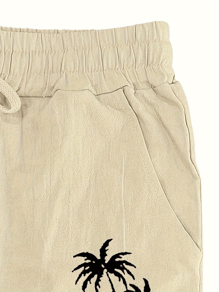 Men's Palm Tree Print Drawstring Beach Pants
