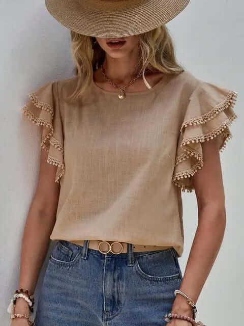 Women's Ruffled Cap Sleeve Blouse