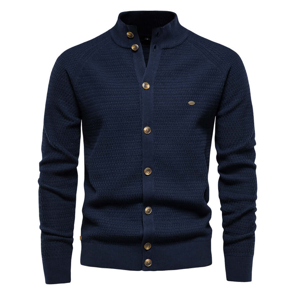 Men's Stand Collar Buttoned Cotton Sweater