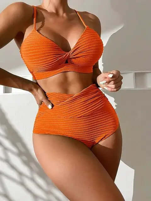 Women's High-Waisted Bikini Set: Twisted Front & Adjustable Straps