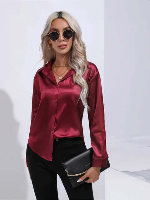 Women's Elegant Satin Long-Sleeve Blouse