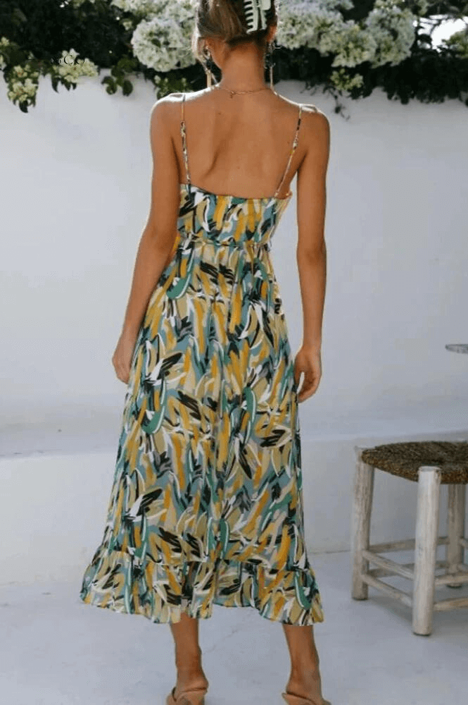 Women's Flowy Midi Sundress: A-Line, Sweetheart Neck, Ruffled Hem