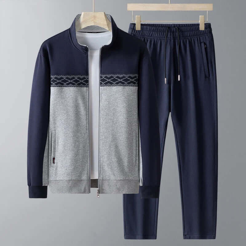Men's Casual Two-Piece Cardigan Set with Standing Collar