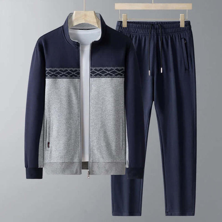 Men's Casual Two-Piece Cardigan Set with Standing Collar