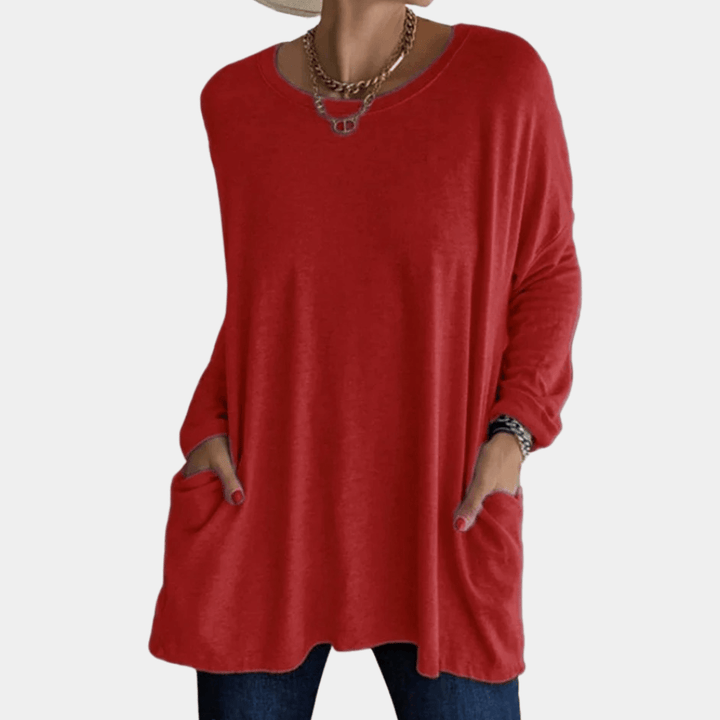 Women's Oversized Knit Sweater: Long Sleeve, Pockets