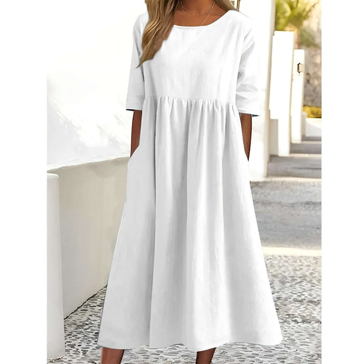 Women's Pleated Cotton Linen Midi Dress