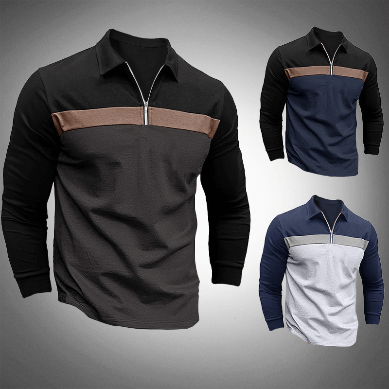 Men's Long-Sleeve Quarter-Zip Polo Shirt: Tailored Fit