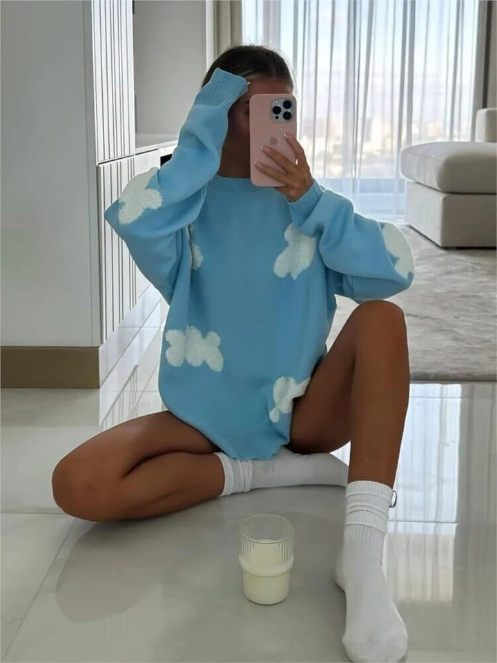 Women's Heart Print Loose Fit Sweater