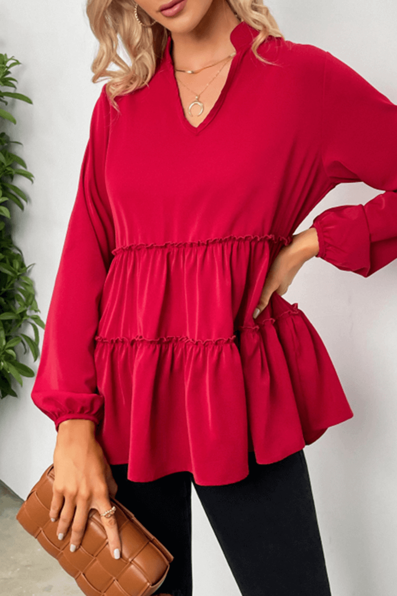 Women's V-Neck Split-Joint Ruffle Top
