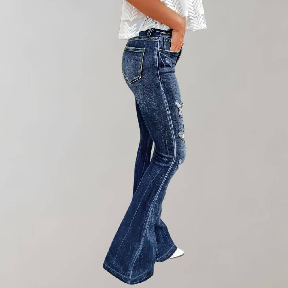 Women's Flared Ripped Denim Pants