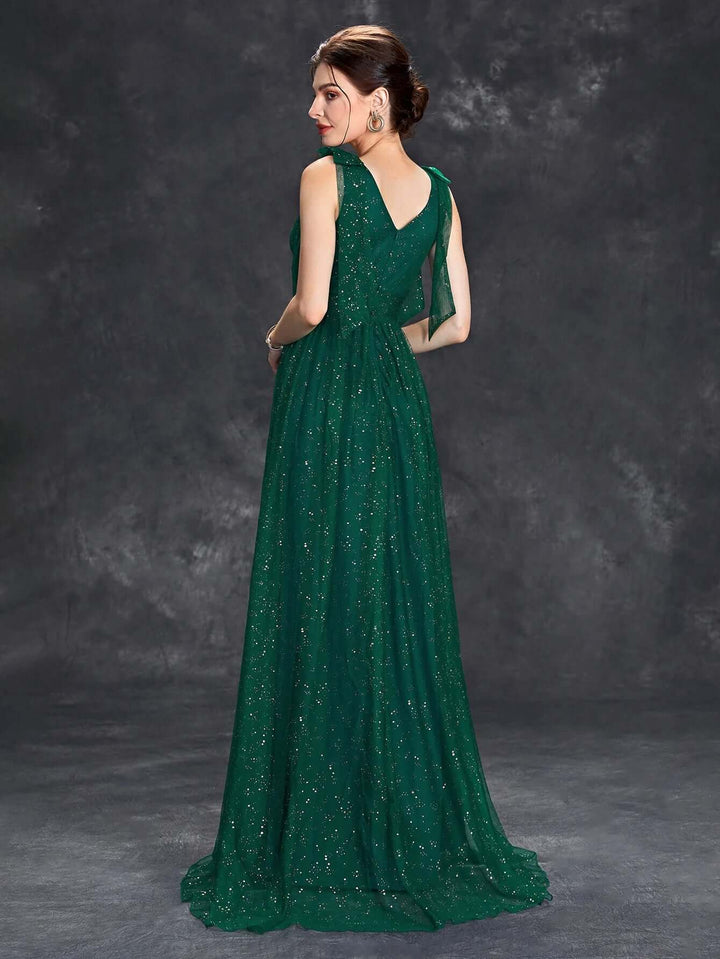 Elegant Floor-Length Evening Gown with Glitter