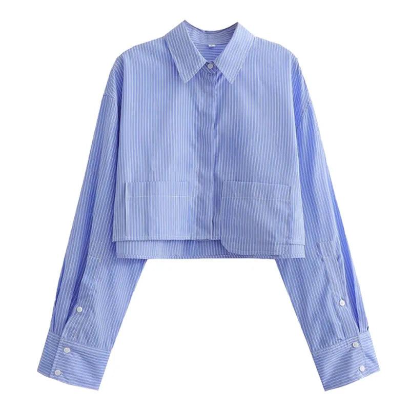 Women's Striped Long-Sleeve Button-Up Blouse