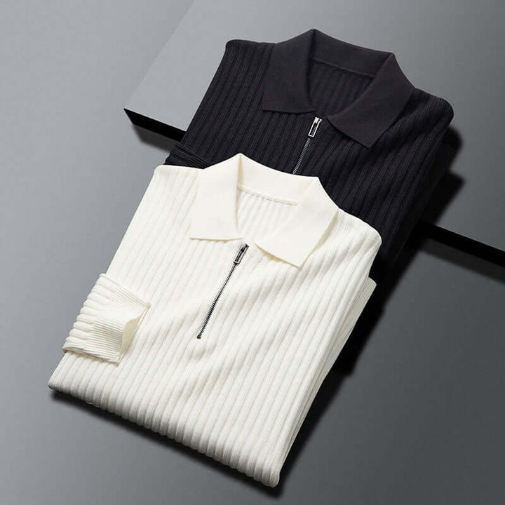 Men's Ribbed Knit Half-Zip Polo Sweater