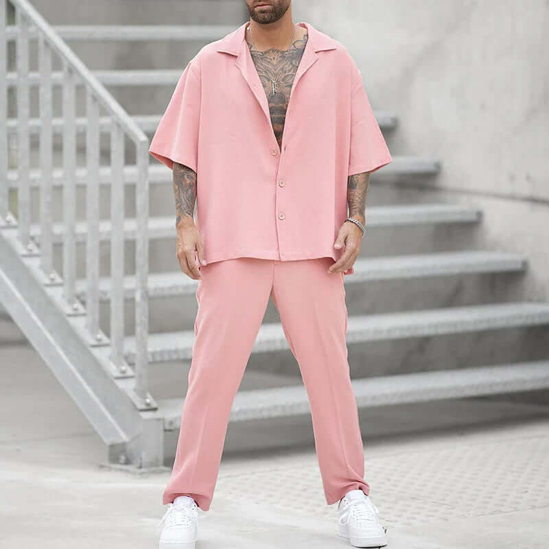 Men's Relaxed Fit Cotton Shirt and Pants Set